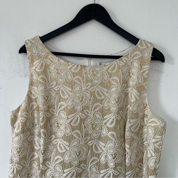 Chetta B Gold Cream Sparkly Lace Shift Dress - Picture 3 of 6